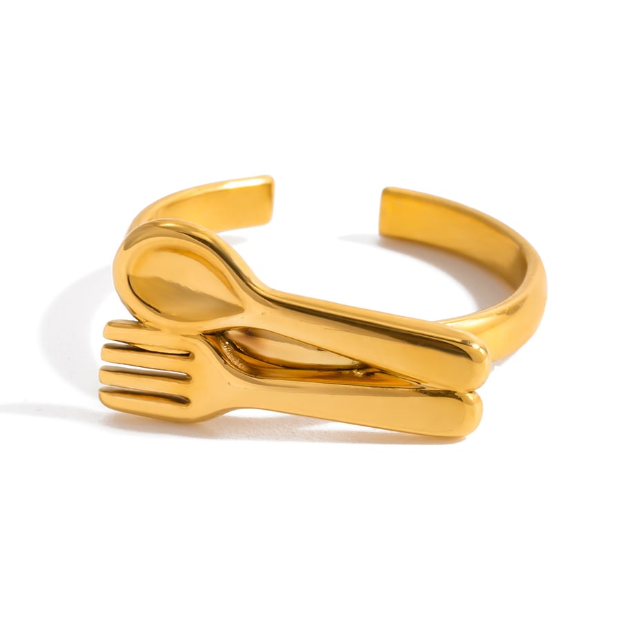 1 Piece Whimsical Knife&Fork Stainless Steel Gold Color Statement Rings