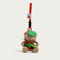 Suéter de Papá Noel, boina verde, osito marrón y colgante Imagen3