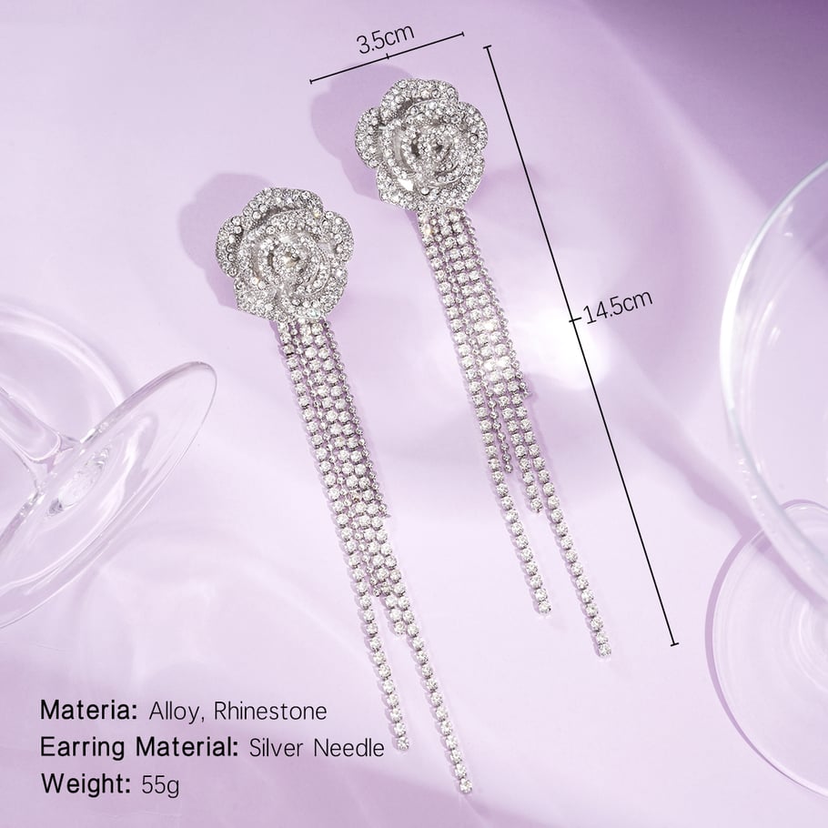1 Pair Festive Series Rose Tassel Alloy Dangle Earrings 
