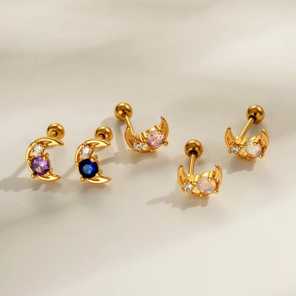 1 Stück Mond Kupfer Gold Farbe Zirkon Piercing Ohrring 2