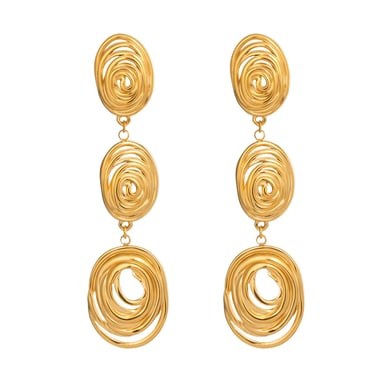 1 par de pendientes colgantes circulares de acero inoxidable color dorado h5 Imagen5