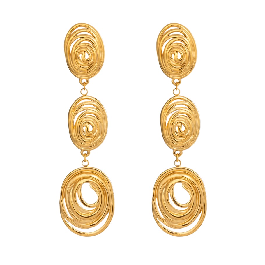 1 par de pendientes colgantes circulares de acero inoxidable color dorado Imagen5