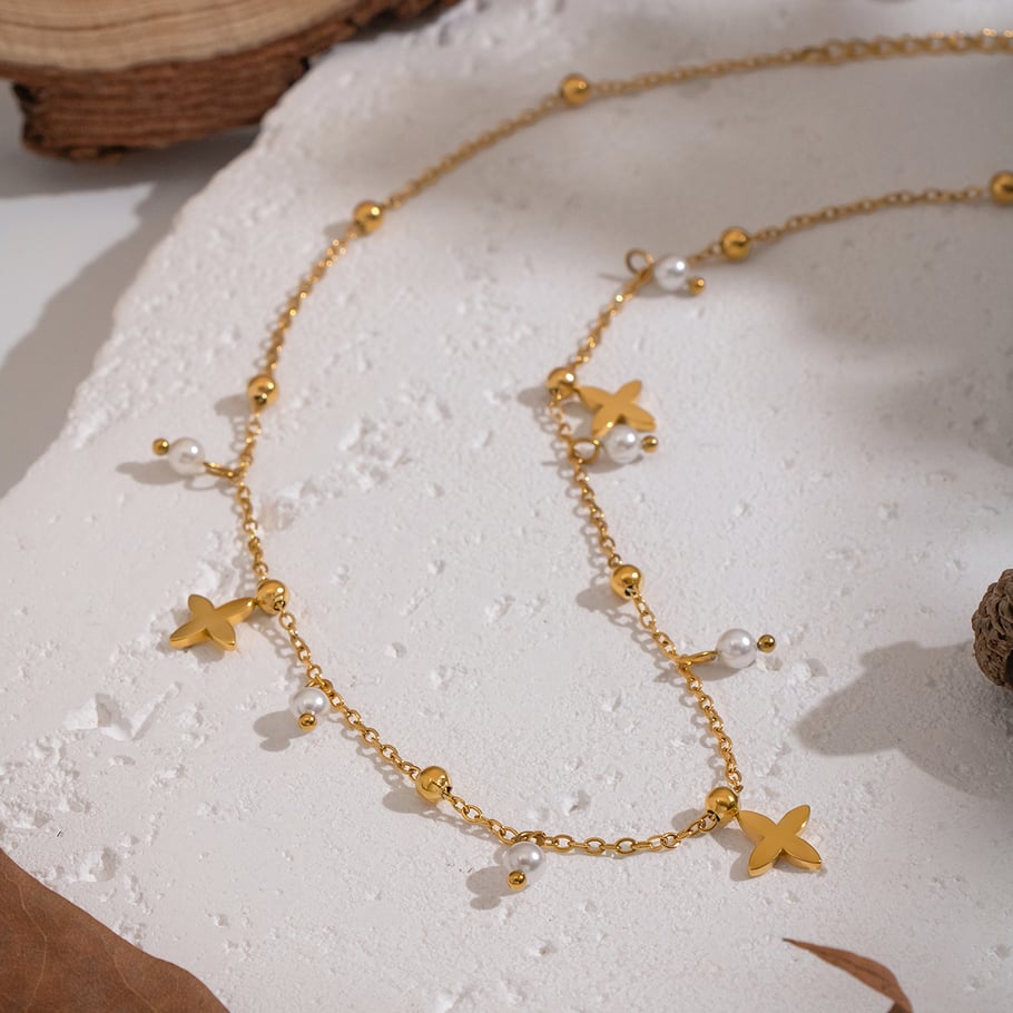 Collana con ciondolo a forma di croce in acciaio inossidabile color oro, 1 pezzo Immagine4