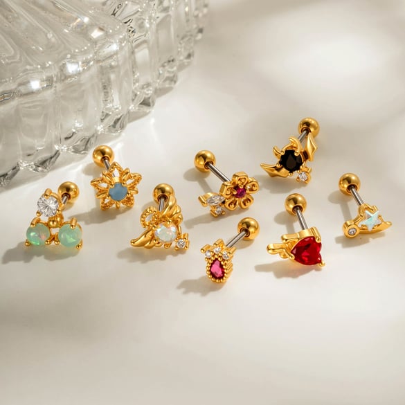 1 Stück Blume Stern Kupfer Gold Farbe Zirkon Piercing Ohrring 2