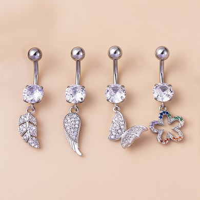 1 Adet Çiçek Kelebek Bakır Zirkonyum Göbek Piercing h5 Resim4