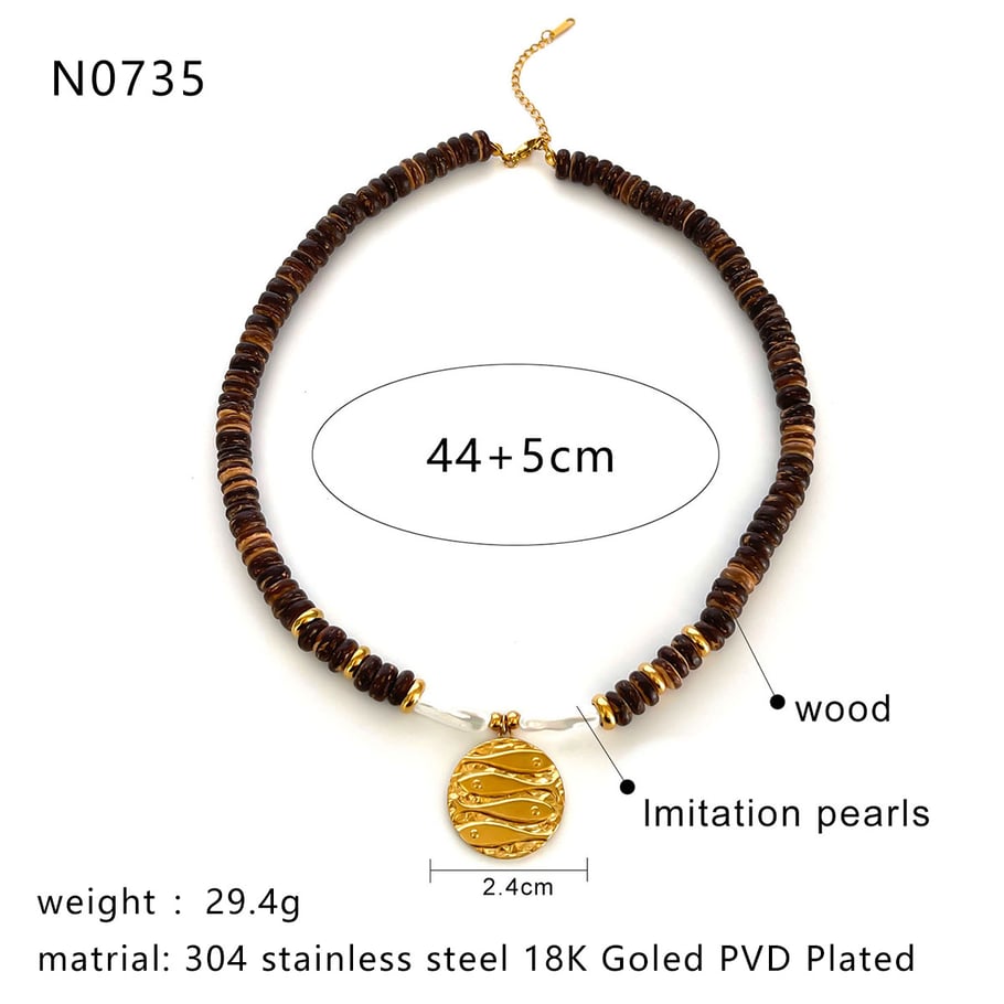 1 Piece Wooden Beads Pendant Necklace Picture2
