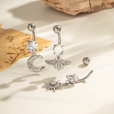 1 Adet Güneş ve Ay Bakır Zirkonyum Göbek Piercing h5 Resim3