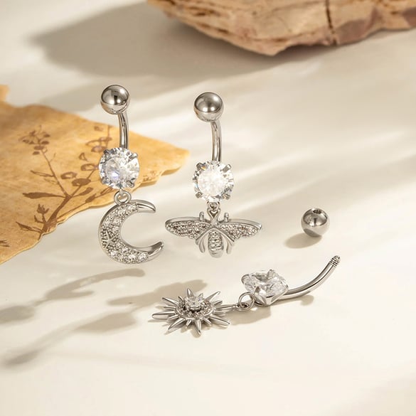 1 Adet Güneş ve Ay Bakır Zirkonyum Göbek Piercing