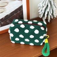 Borsa a cuscino verde a pois in lana da tenere in mano Immagine2