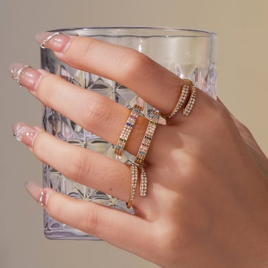 1 Piece Colorful Heart Stainless Steel Gold Color Zircon Women's Gemstone Rings h5 Picture4
