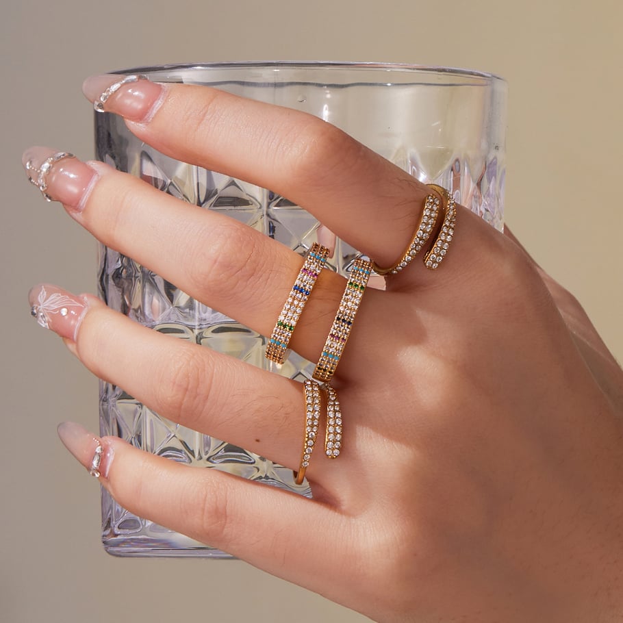 1 Piece Colorful Heart Stainless Steel Gold Color Zircon Women's Gemstone Rings h5Picture4