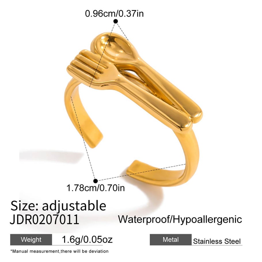 1 Piece Whimsical Knife&Fork Stainless Steel Gold Color Statement Rings h5Picture2