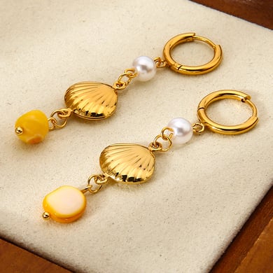 1 Pair  Bohemian Shell Stainless Steel  Gold Color  Women's Drop Earrings h5 Picture5