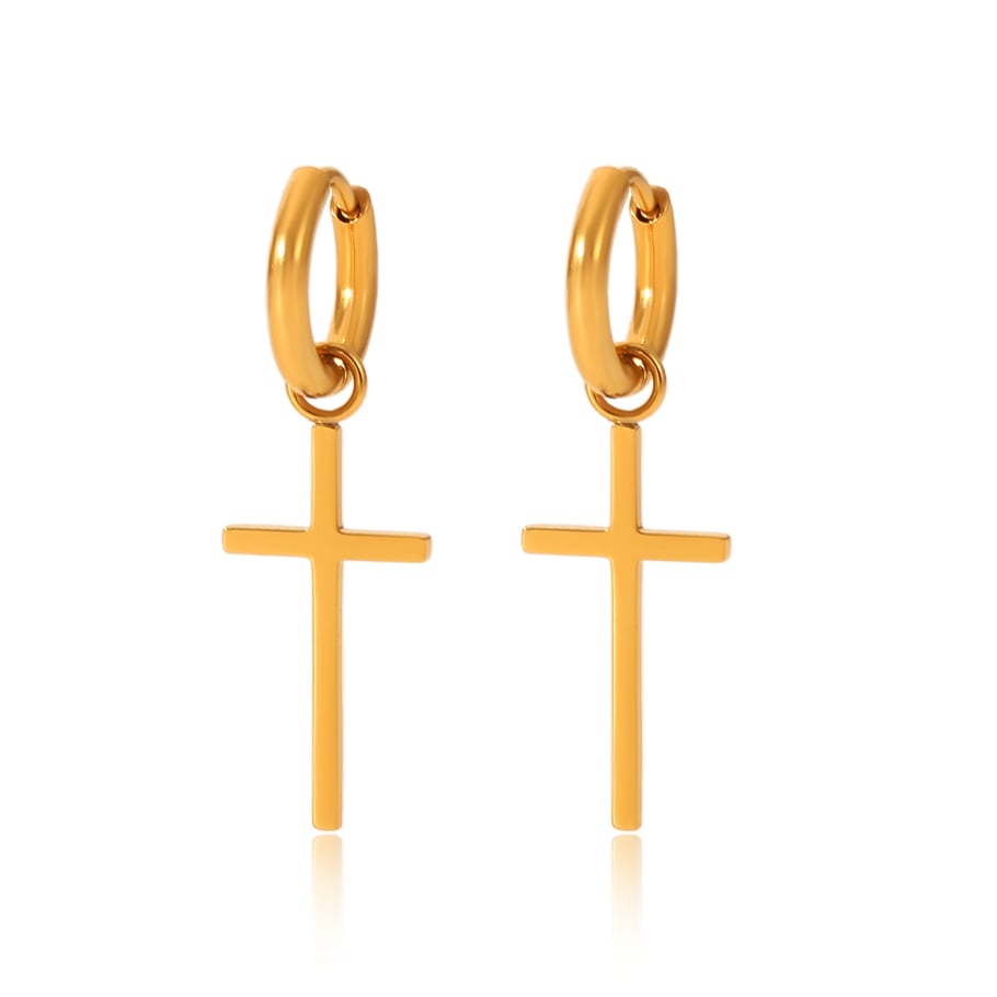 1 paire de boucles d&#39;oreilles créoles en acier inoxydable doré et zircon pour femme 