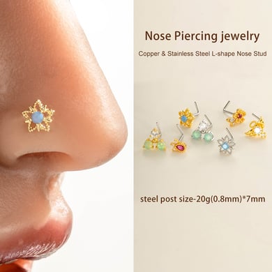 1 Piece Flower Copper Gold Color Zircon Nose Stud h5 Picture4