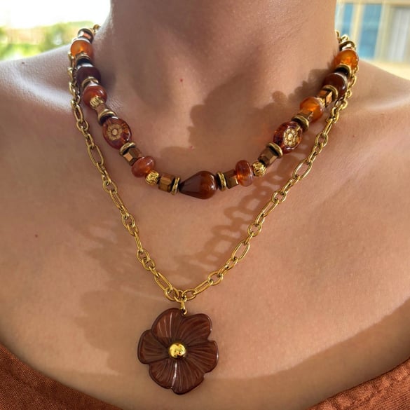 1 Piece Flower Resin Gold Color Acrylic Layered Necklace 2