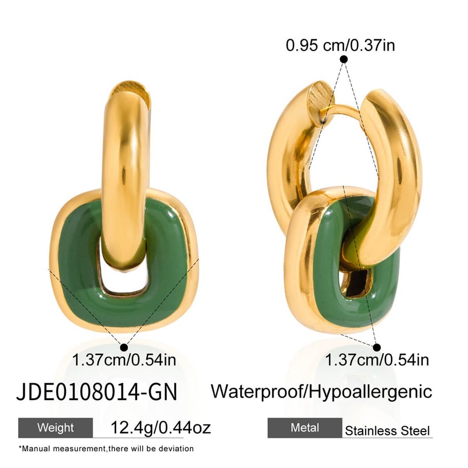 1 Pair Vintage Rectangle Stainless Steel Gold Color Women's Hoop Earrings 