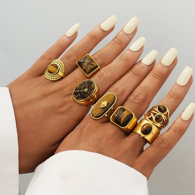 1 Piece  Retro Irregular Shape Stainless Steel  Gold Color Women's  Statement Rings h5 Picture4
