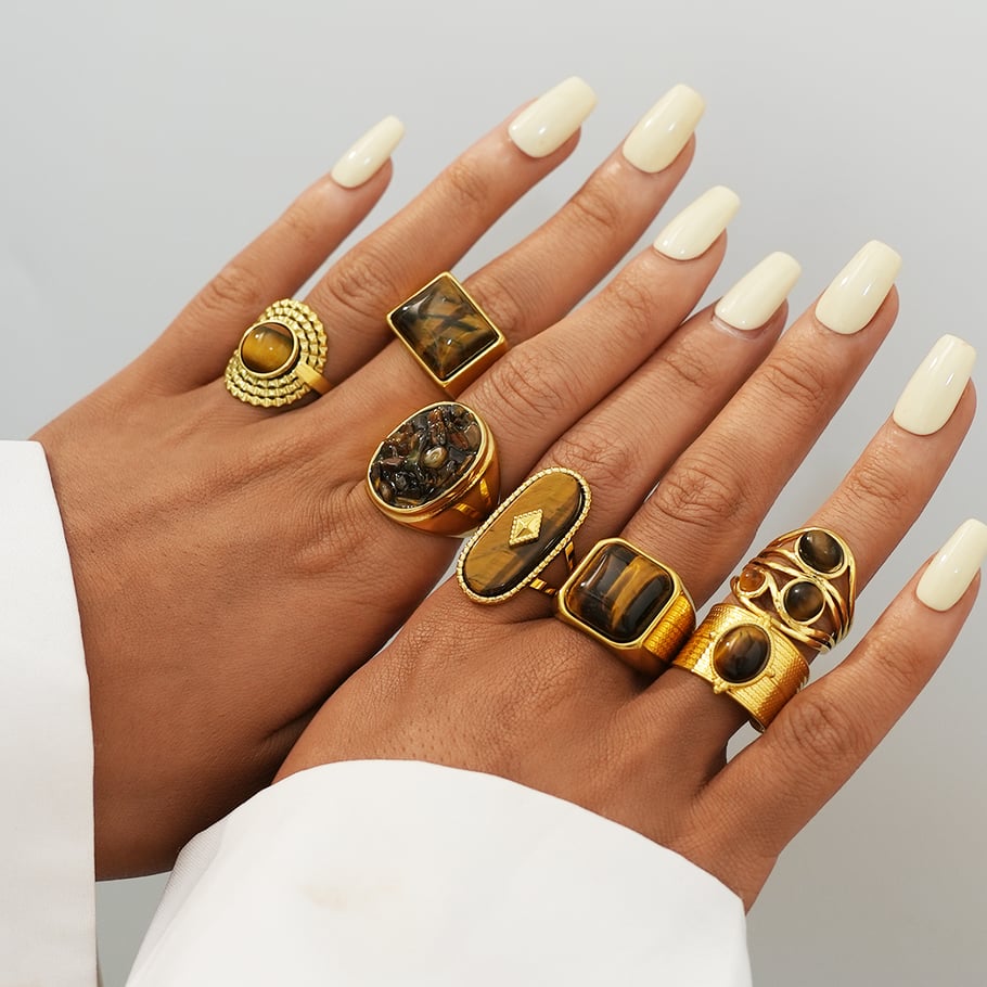1 Piece  Retro Irregular Shape Stainless Steel  Gold Color Women's  Statement Rings Picture4