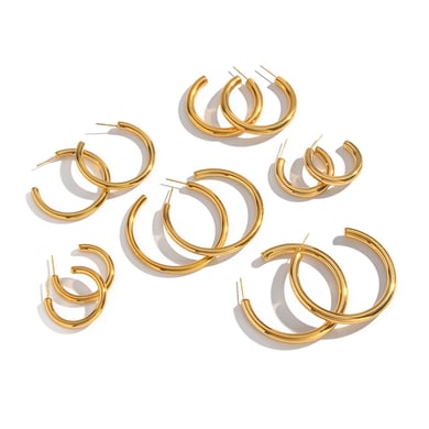 1 paio di orecchini a cerchio in acciaio inossidabile color oro h5 Immagine4