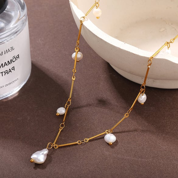1 Piece Stainless Steel Gold Color Pearl Pendant Necklace 2