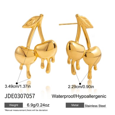 1 par de pendientes románticos de cereza de acero inoxidable color dorado para mujer h5 Imagen2