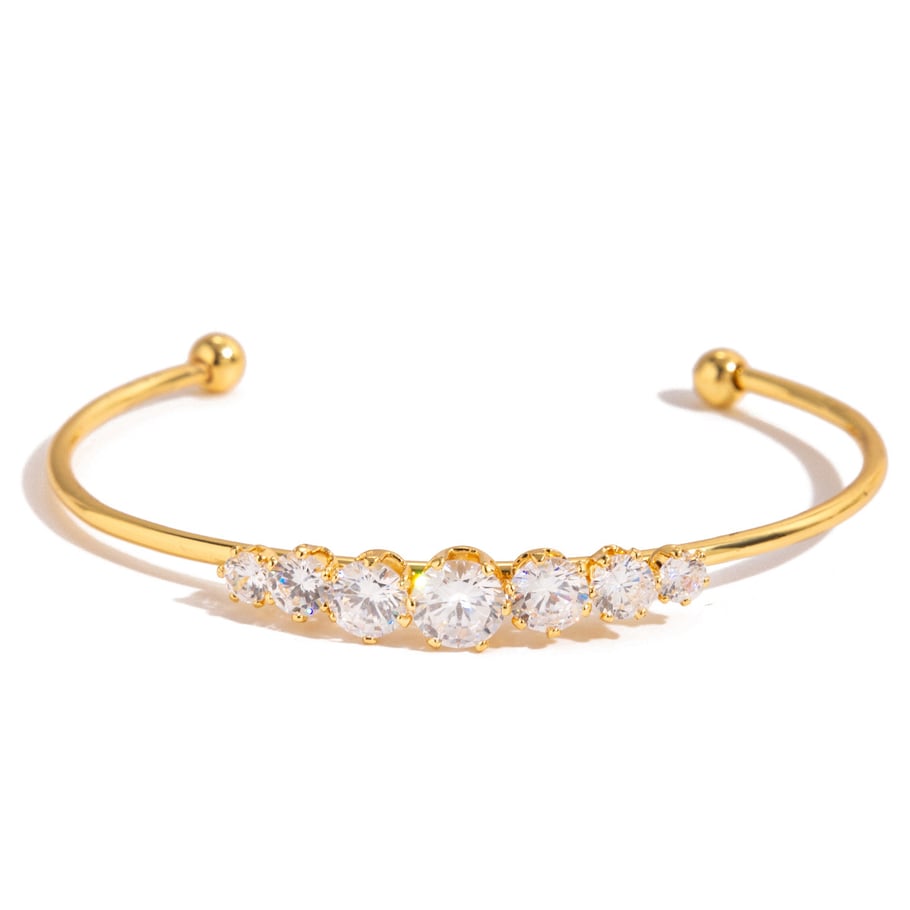 1 Piece Luxurious Circle Stainless Steel Gold Color Zircon Women's Bangles 