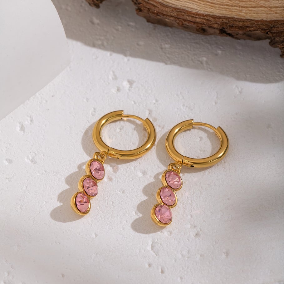 1 paio di orecchini pendenti in acciaio inossidabile color oro con zirconi Immagine4