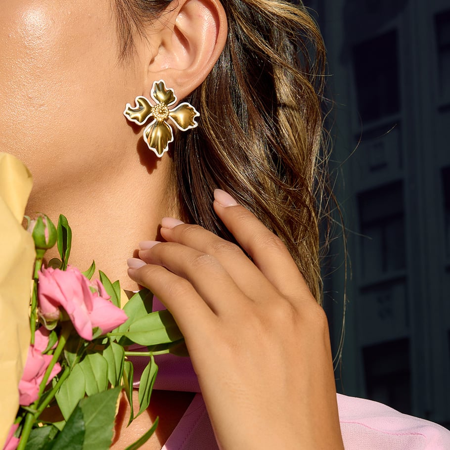 1 Pair Irregular Flower Stainless Steel Gold Color Women's Stud Earrings h5Picture3