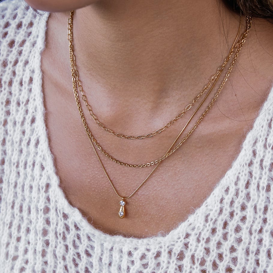1 Piece Classic Droplet Stainless Steel Gold Color Zircon Women's Layered Necklaces h5Picture5