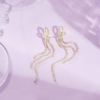 1 Pair Festive Series Heart Tassel Copper Dangle Earrings h5 Picture2