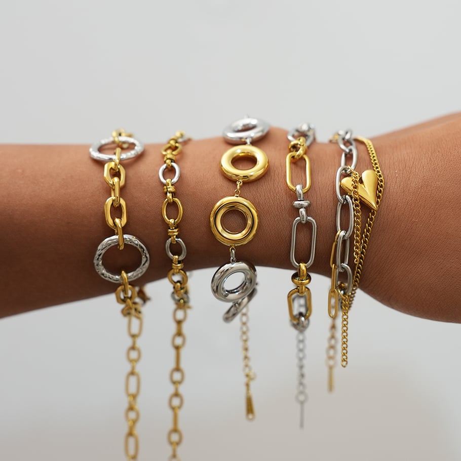 1 Stück lässige unregelmäßige Kreisform Edelstahl Damen Kettenarmbänder h5Bild4