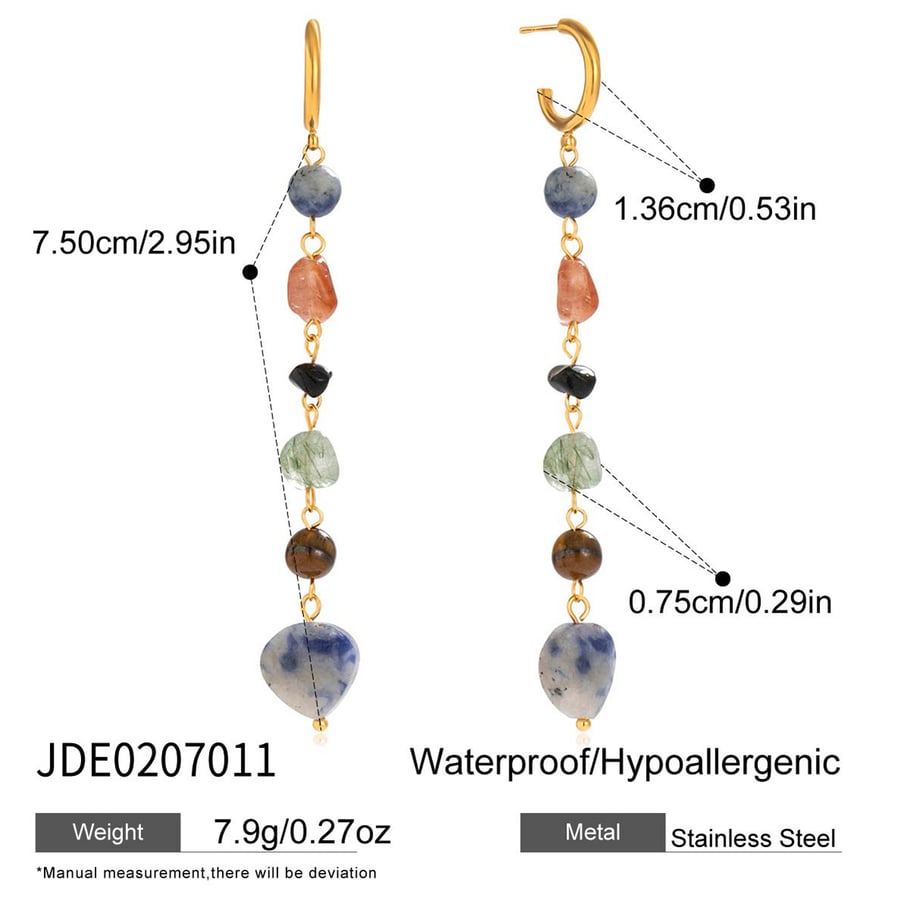 Pendientes colgantes de acero inoxidable con piedra natural de forma irregular para mujer, 1 pieza h5Imagen2