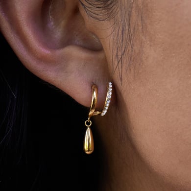 1 Pair Gorgeous Droplet Stainless Steel Gold Color Zircon Women's Drop Earrings h5 Picture5