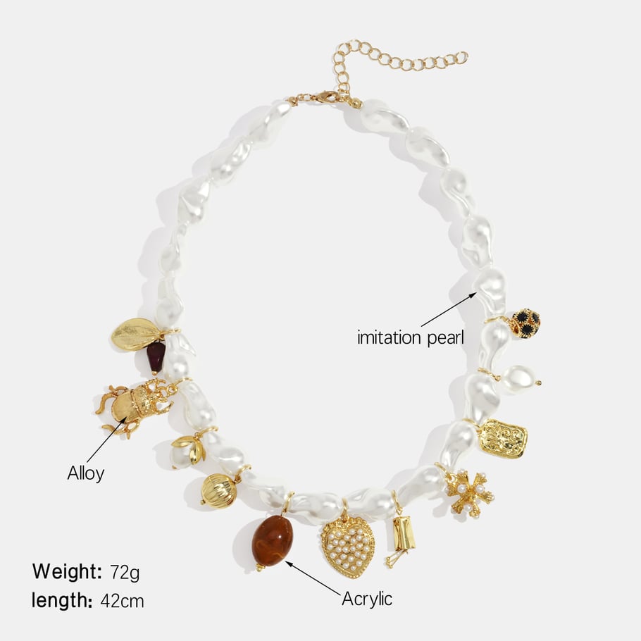 Collier avec pendentif en forme de cœur en perles artificielles, 1 pièce Image2