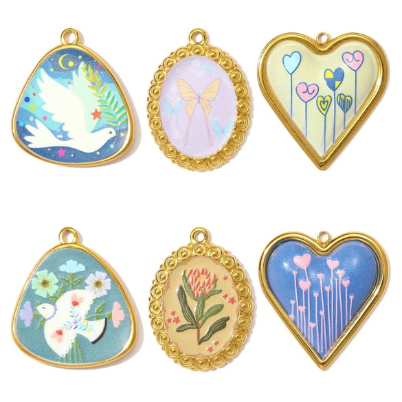 Pendentif romantique en acier inoxydable couleur or pour femme, 1 pièce 2