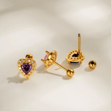 1 stuk hart koper goud kleur zirkoon piercing oorbel h5 Afbeelding3