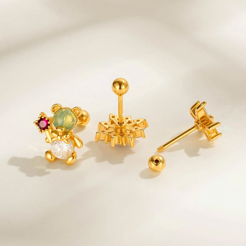1 stuk koperen gouden zirkoon piercing oorbel Afbeelding3