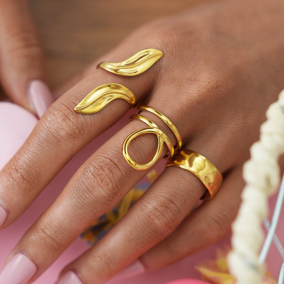 1 Stück unregelmäßig geformte Blatt-Statement-Ringe aus Edelstahl in Goldfarbe für Damen Bild7