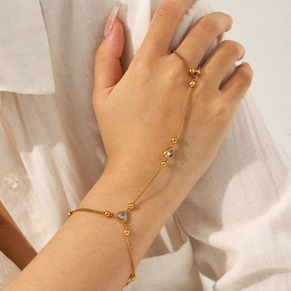 Bracelet chaîne simple en acier inoxydable avec zircon couleur or pour femme, 1 pièce 2