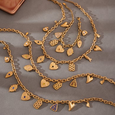 Conjuntos de joyas para mujer con figuras geométricas de acero inoxidable y circonitas de color dorado h5 Imagen7