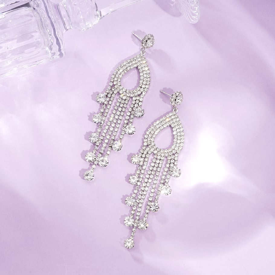 1 Pair Festive Series Irregular Shape Tassel Copper Dangle Earrings Picture4