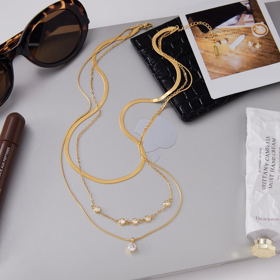 1 Piece Modern Circle Stainless Steel Gold Color Zircon Women's Layered Necklaces h5Picture5
