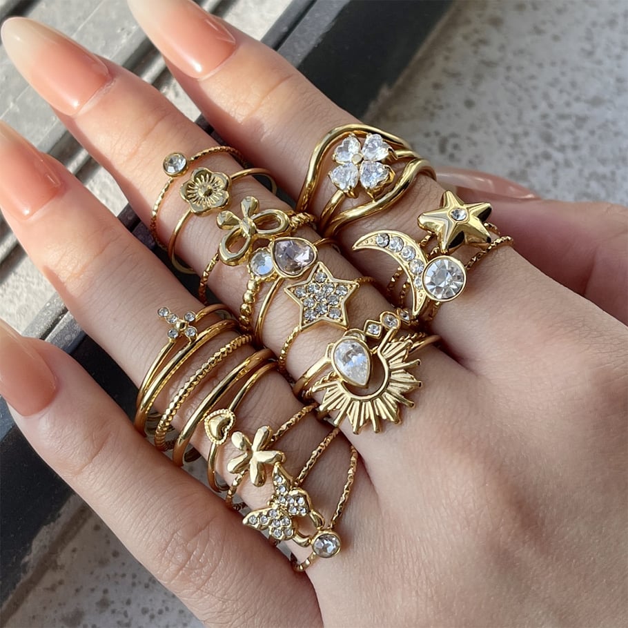 Multi-layered Simple Butterfly Star Moon Stainless Steel Women‘s Ring Sets h5Picture3