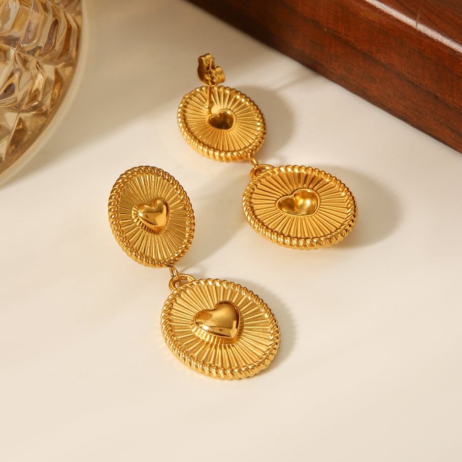 1 paar hartvormige oorbellen van roestvrij staal met gouden hanger h5Afbeelding5