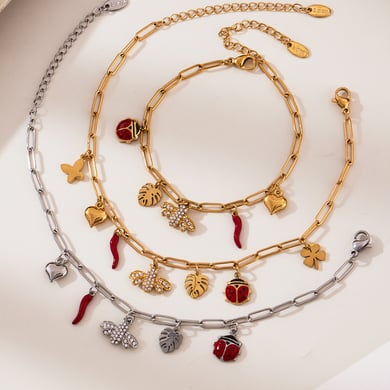 Cute Flower&Bee Stainless Steel Gold Color Zircon Women's Jewelry Sets h5 Picture5