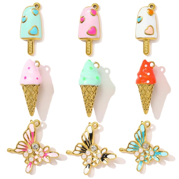 Pendentif pour femme en acier inoxydable couleur or, 1 pièce, motif sucré 2