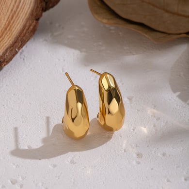 1 Pair Hammer Pattern Stainless Steel Gold Color Stud Earrings h5 Picture2
