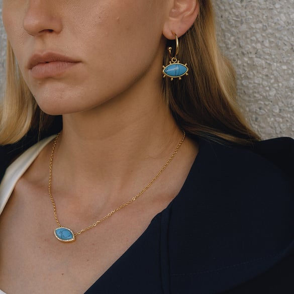Klassische Teufelsauge Calaite Edelstahl Gold Farbe Damen Schmuck Sets 2