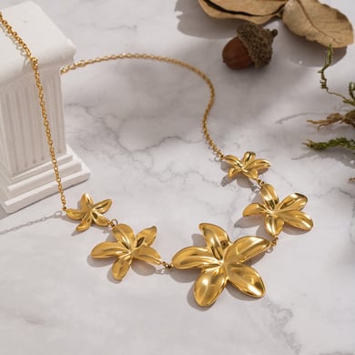 Collar con colgante de flor de acero inoxidable color dorado de 1 pieza h5 Imagen2